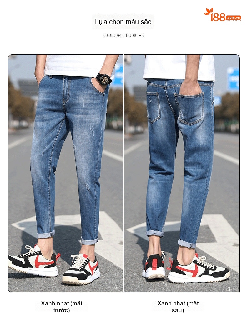 Quần Jean Nam Dáng Slim Fit Ống Lửng Phong Cách Casual Màu Xanh chi tiết 15