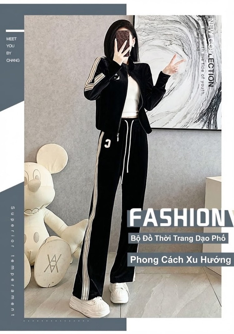Bộ đồ thể thao nữ vải kim tuyến phong cách Hàn Quốc giữ ấm chi tiết 1