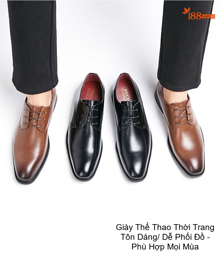 Giày Tây Buộc Dây Nam Da Bóng Chiều Cao Đế Khoảng 3cm Màu Đen, Nâu chi tiết 2