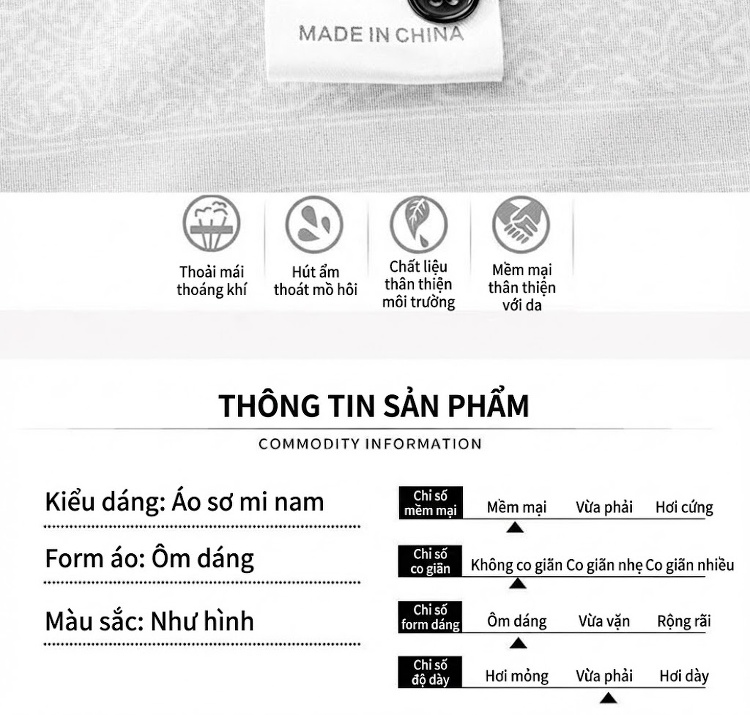 Áo Sơ Mi Dài Tay Nam Họa Tiết Hình Học In Lụa Chống Nhăn Phong Cách Âu Mỹ Màu Đen, Trắng chi tiết 4