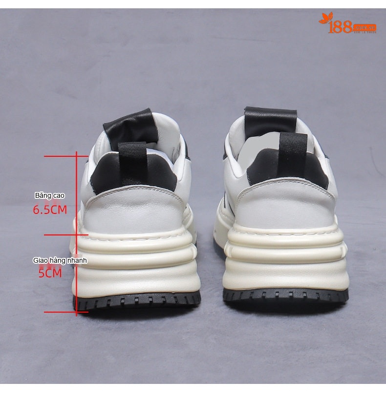 Giày Thể Thao Buộc Dây Nam Da Bò Tăng Chiều Cao Chiều Cao Đế Khoảng 4cm Màu Trắng, Đen chi tiết 15