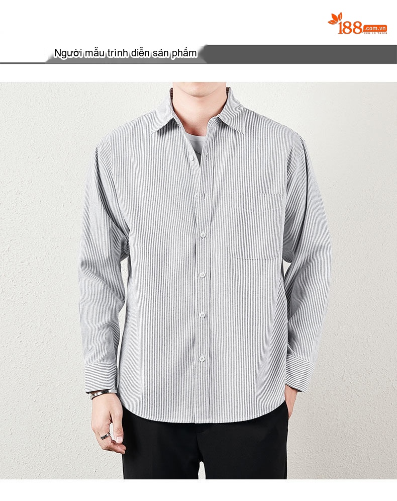 Áo Sơ Mi Nam Dài Tay Kẻ Sọc Cổ Bẻ Phong Cách Casual chi tiết 12