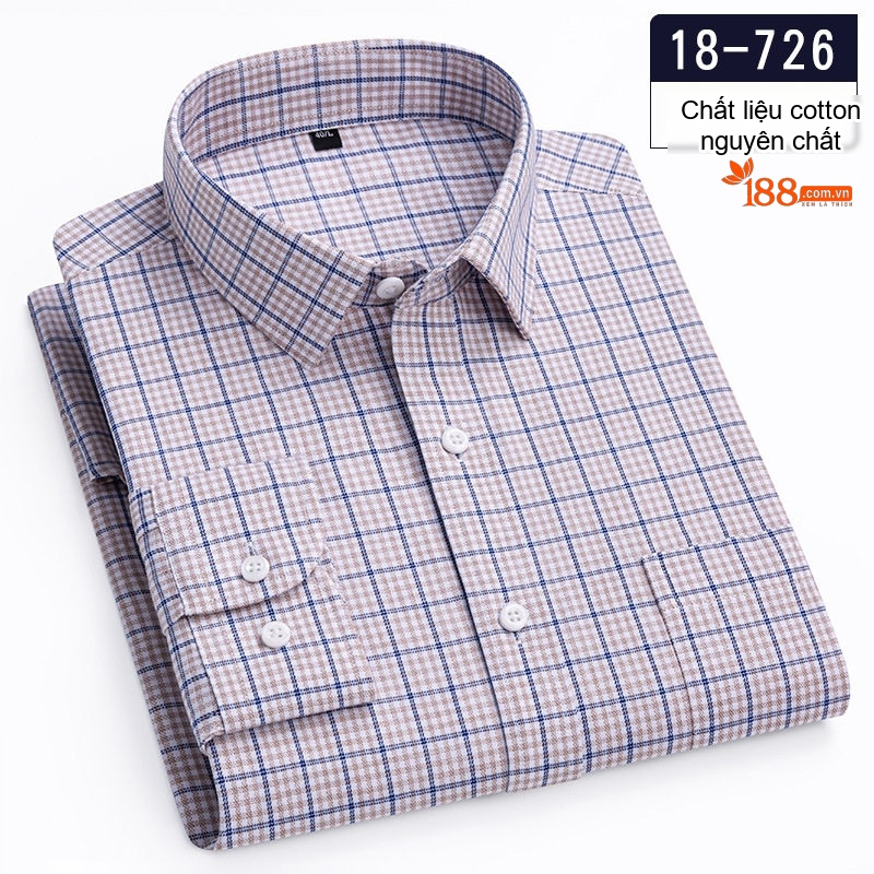 Áo Sơ Mi Nam Cotton Dài Tay Kẻ Caro Thời Trang Công Sở Thoải Mái Màu Đỏ, Xanh, Xám, Be...