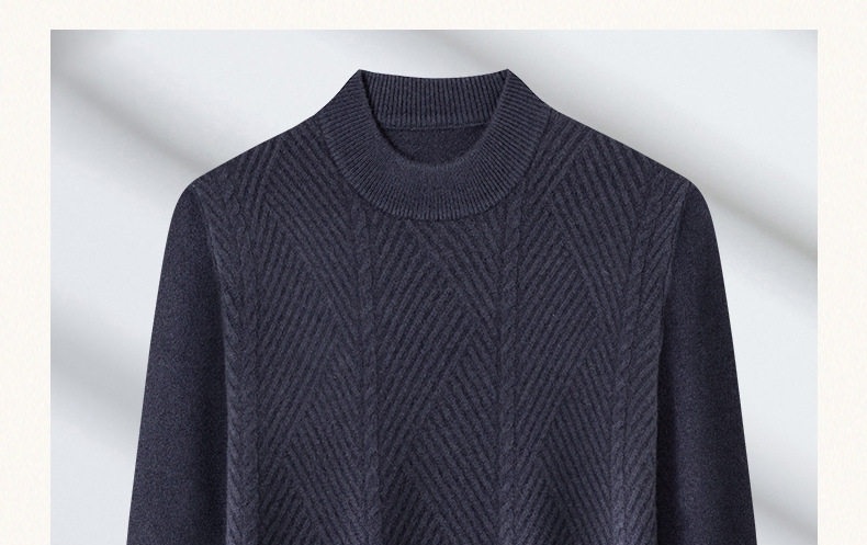 Áo Len Nam 100% Cashmere Dệt Kim Dày Dặn Giữ Ấm Cổ Cao Màu Nâu, Xám, Xanh Navy chi tiết 7