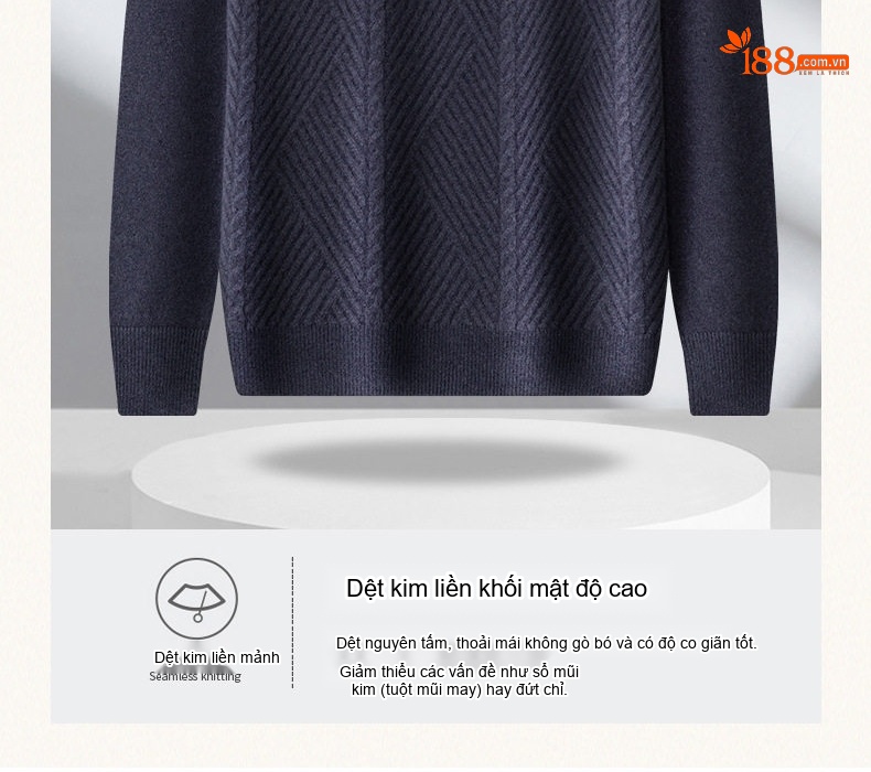 Áo Len Nam 100% Cashmere Dệt Kim Dày Dặn Giữ Ấm Cổ Cao Màu Nâu, Xám, Xanh Navy chi tiết 8