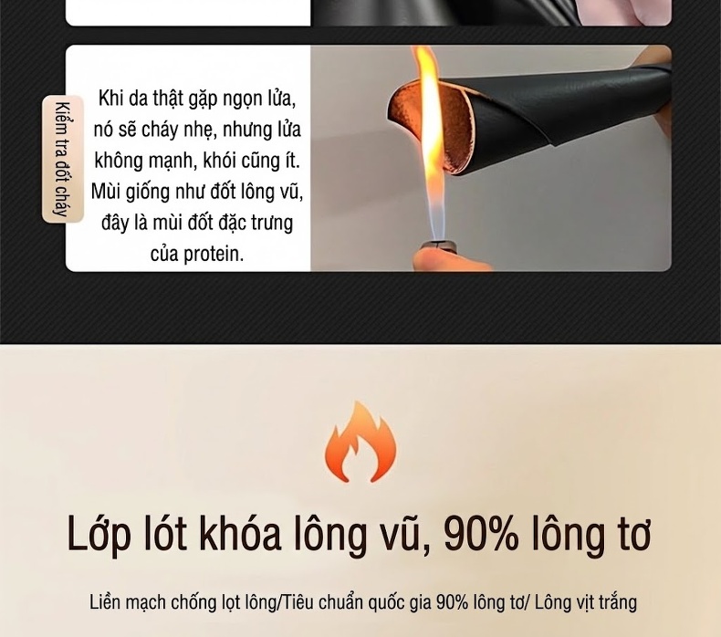 Áo Khoác Phao Da Bò Dáng Dài Có Mũ Trùm Đầu Màu Đen chi tiết 8