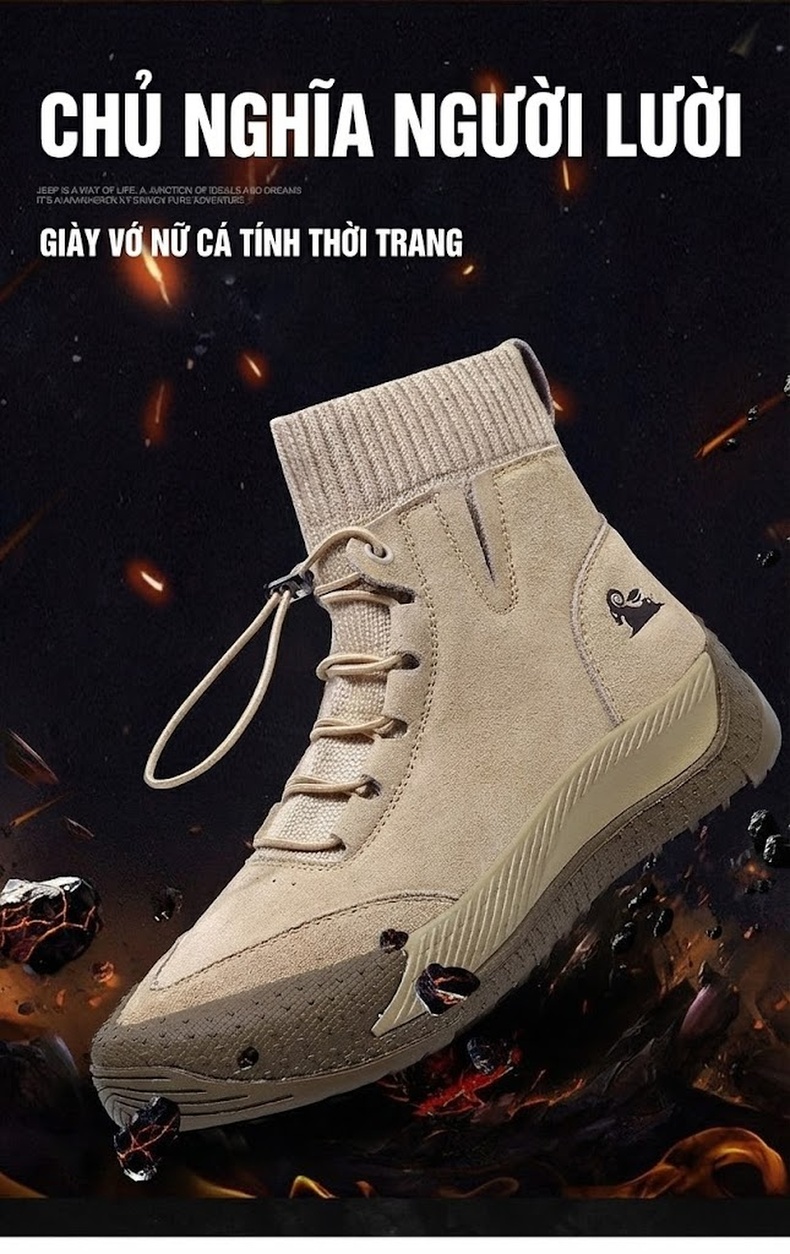 Giày Boot Nữ Da Thật Cổ Cao Chiều Cao Đế Khoảng 3cm Màu Kem chi tiết 1