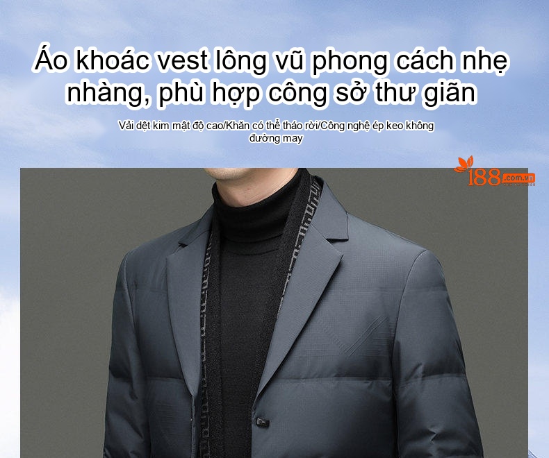 Áo Khoác Phao Nam Lông Vũ Áo Vest Công Sở Thanh Lịch Kèm Khăn Choàng Cổ Màu Be, Xám, Đen, Xanh... chi tiết 1