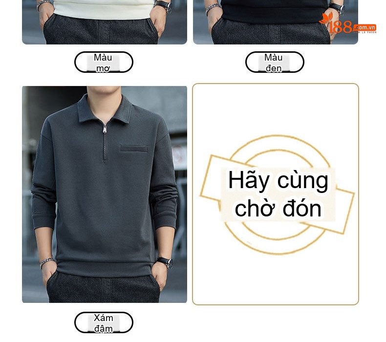 Áo Thun Polo Dài Tay Nam Dáng Rộng Khóa Kéo Phong Cách Hàn Quốc Màu Xám, Đen, Trắng chi tiết 5
