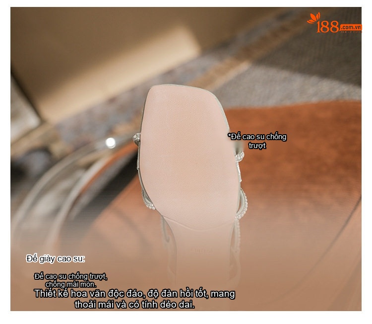 Giày Sandal Cao Gót Nữ Quai Mảnh Hở Ngón Đính Đá Gót Cao 8cm Màu Đen, Trắng chi tiết 10
