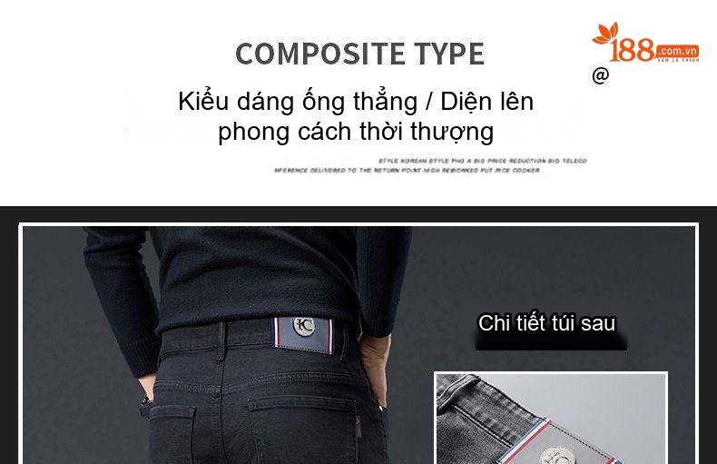 Quần Jean Nam Ống Đứng Dáng Rộng Thoải Mái Màu Xanh Đậm, Xanh Nhạt, Đen chi tiết 2