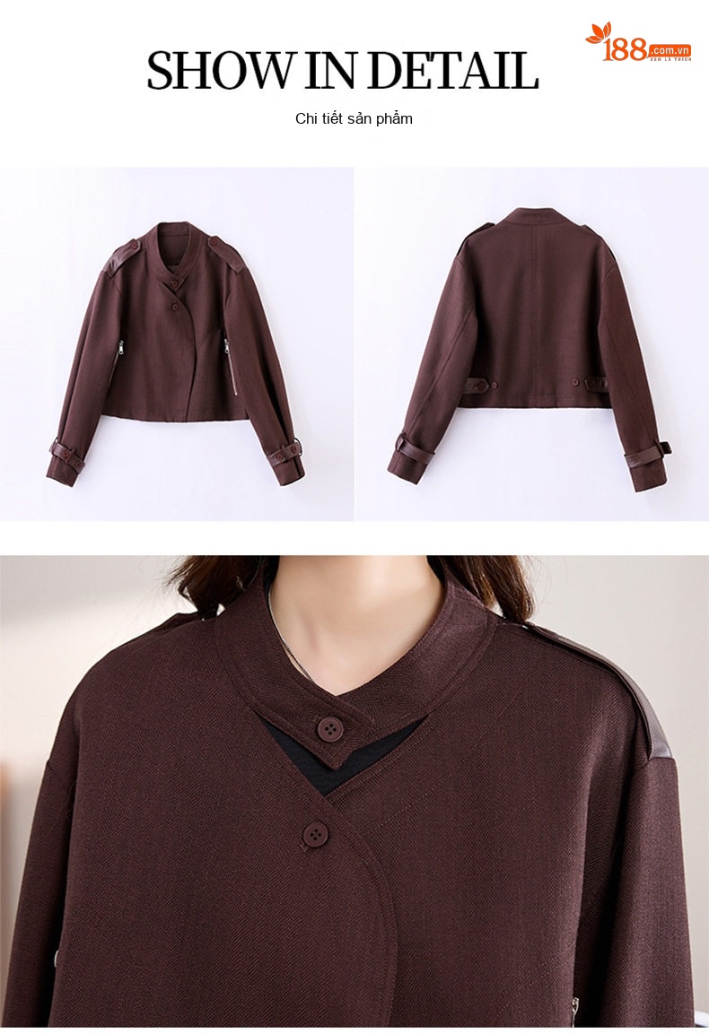 Áo Khoác Lửng Nữ Tay Dài Kiểu Croptop Vải Dệt Phong Cách Thời Trang Màu Đỏ, Đen chi tiết 25