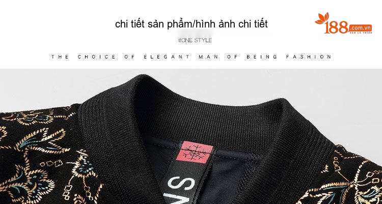 Áo Khoác Bomber Nam Da Cừu In Họa Tiết Slim Fit Màu Đen chi tiết 12
