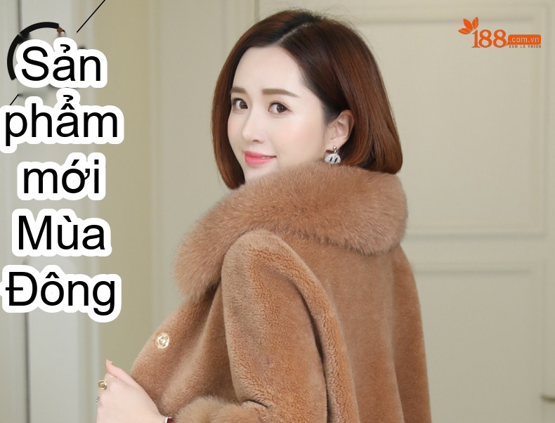 Áo Khoác Lông Cừu Ép Lông Cổ Lông Cáo Dáng Ngắn Màu Trắng, Nâu, Đỏ chi tiết 1