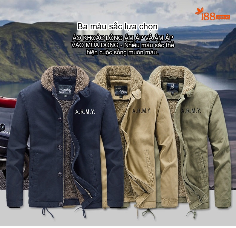 Áo Khoác Bomber Nam Lông Cừu Non Lót Lông Dày Dặn Kiểu Công Sở Màu Xanh Navy, Xanh Rêu chi tiết 1