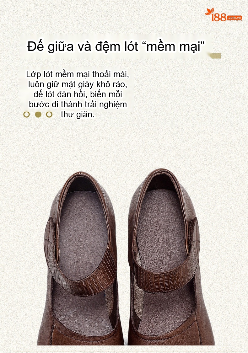 Giày Búp Bê Nữ Da Bò Quai Ngang Chiều Cao Đế Khoảng 4cm Màu Đen, Nâu chi tiết 6