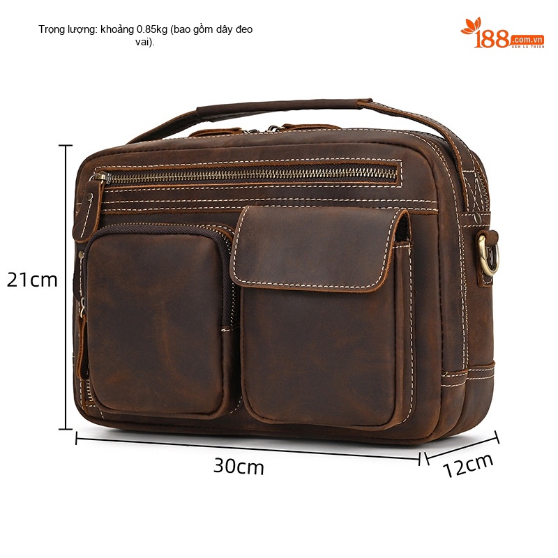Túi Đeo Chéo Nam Da Bò Sáp Dầu Phong Cách Vintage chi tiết 6