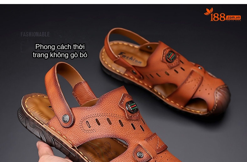 Dép Sandal Nam Da Bóng Quai Hậu Chiều Cao Đế Khoảng 2cm Màu Nâu, Đen chi tiết 9