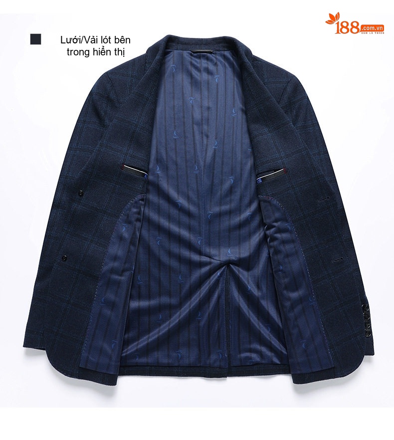 Áo Vest Nam Cashmere Lông Cừu, Lụa, Kẻ Ô Vuông Phong Cách Thu Đông Màu Xanh Navy chi tiết 11