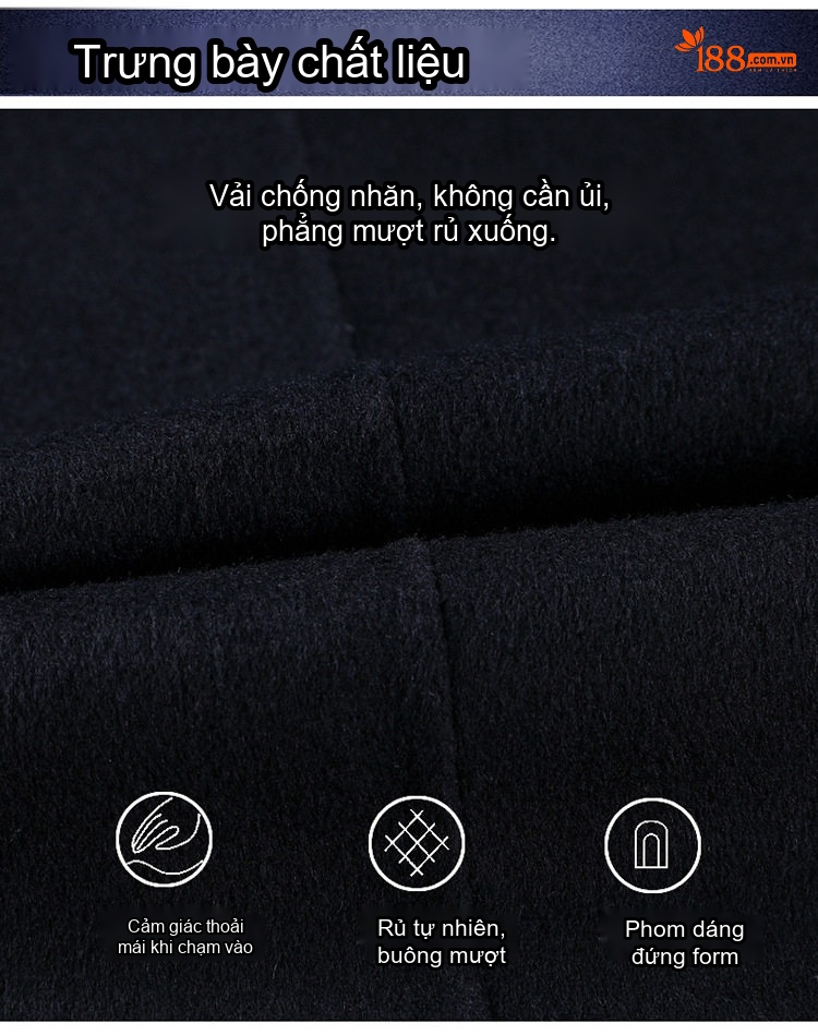 Áo Khoác Dạ Nam Lông Cừu Cao Cấp Dáng Vừa Vặn Màu Đen chi tiết 4