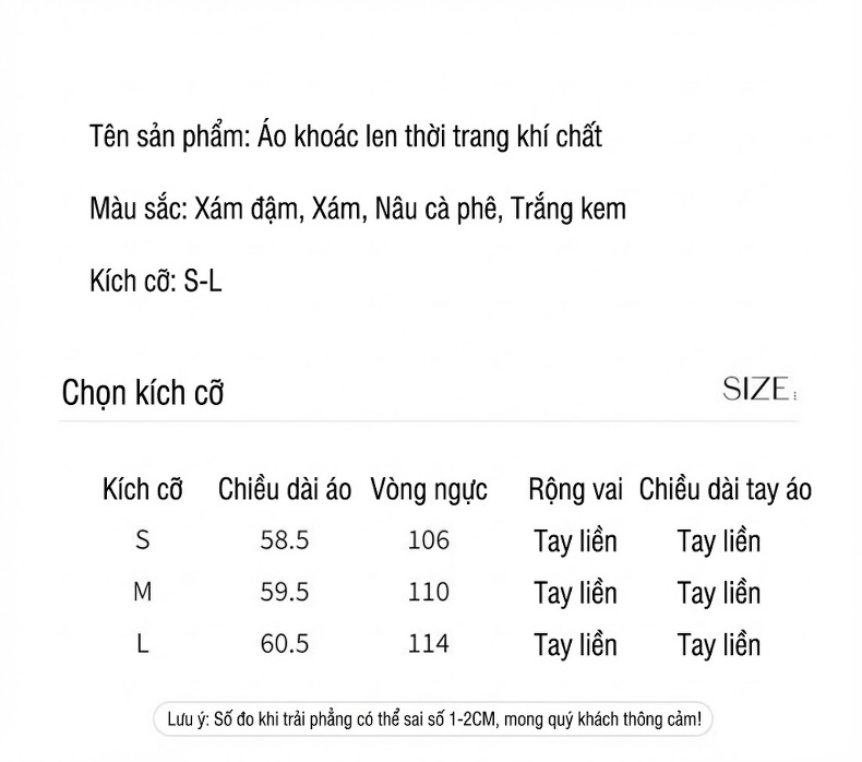 Áo Khoác Dạ Nữ Ngắn Tay Lỡ Dáng Suông Phong Cách Hàn Quốc Màu Be, Xám, Nâu, Đen chi tiết 18