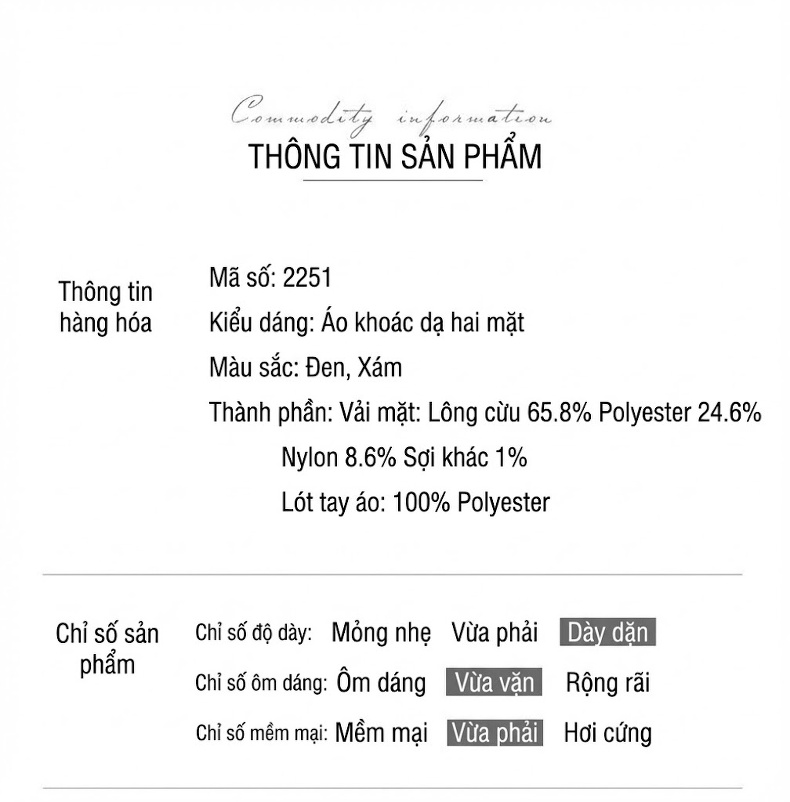 Áo Khoác Dạ Nam Hai Mặt Lông Cừu Thu Đông Dáng Ôm Màu Đen, Xám chi tiết 26