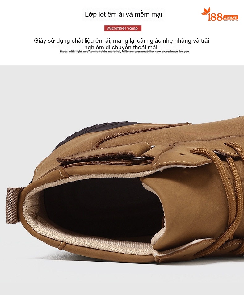 Giày Boot Nam Cổ Cao Dây Buộc Phong Cách Martin Chiều Cao Đế Khoảng 3cm Màu Nâu, Đen chi tiết 9