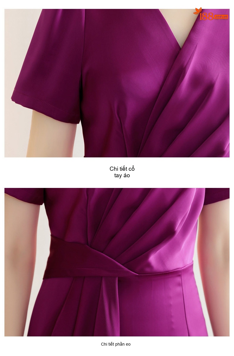Váy liền thân Nữ Thiết Kế V-Neck Dáng Ôm Thanh Lịch Màu Trắng, Đen, Tím chi tiết 33