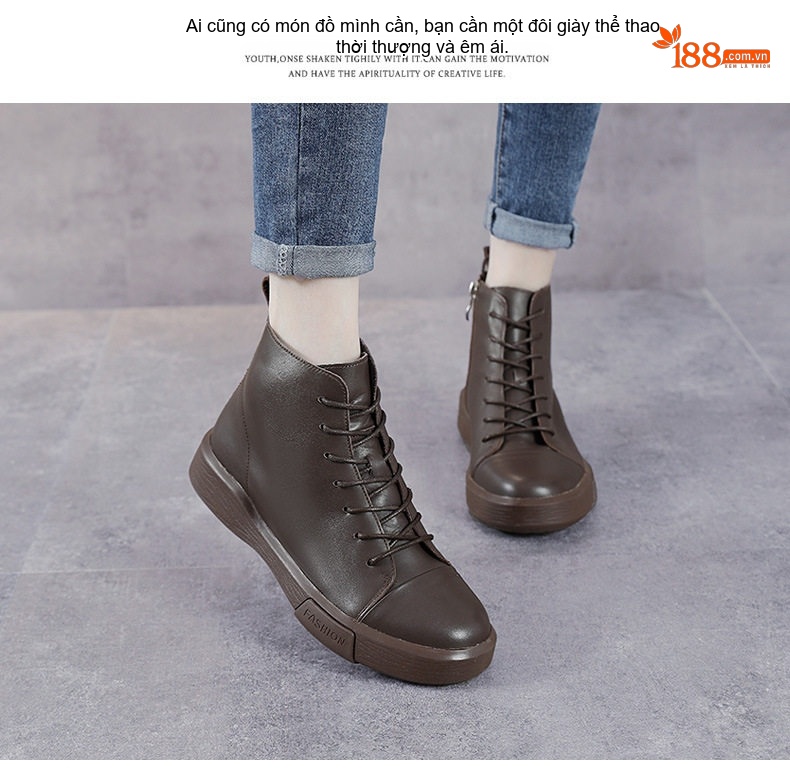 Boot Nữ Da Bò Cổ Lửng Khóa Bên Hông Chiều Cao Đế Khoảng 3cm Màu Đen, Nâu chi tiết 13