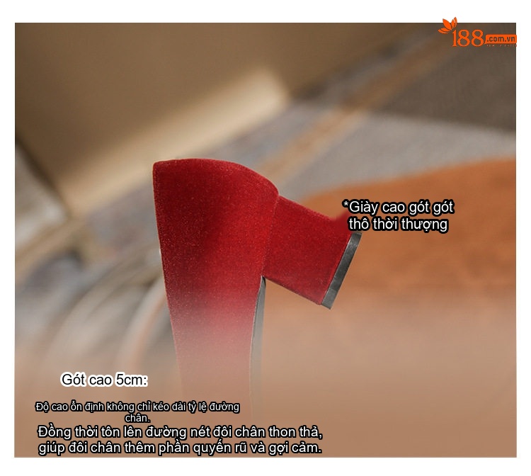 Giày Cao Gót Mũi Nhọn Nữ Quai Ngọc Trai Chiều Cao Đế Khoảng 5cm Màu Đỏ, Trắng chi tiết 9