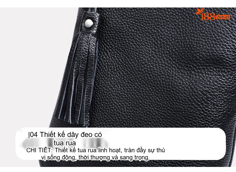 Túi Đeo Chéo Nữ Da Thật Mini Dáng Bucket Nhỏ Gọn Đựng Điện Thoại Màu Đen chi tiết 16