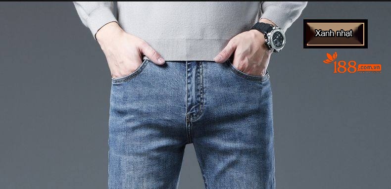 Quần Jean Nam Dáng Suông Vải Cotton Co Giãn Màu Đen Khói chi tiết 27