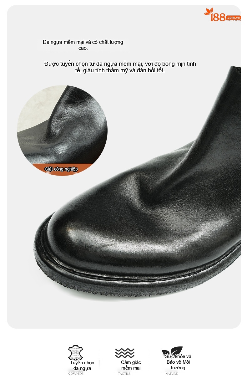 Boot Chelsea Nam Da Mờ Cao Cổ Chiều Cao Đế Khoảng 3cm Màu Đen, Nâu chi tiết 8