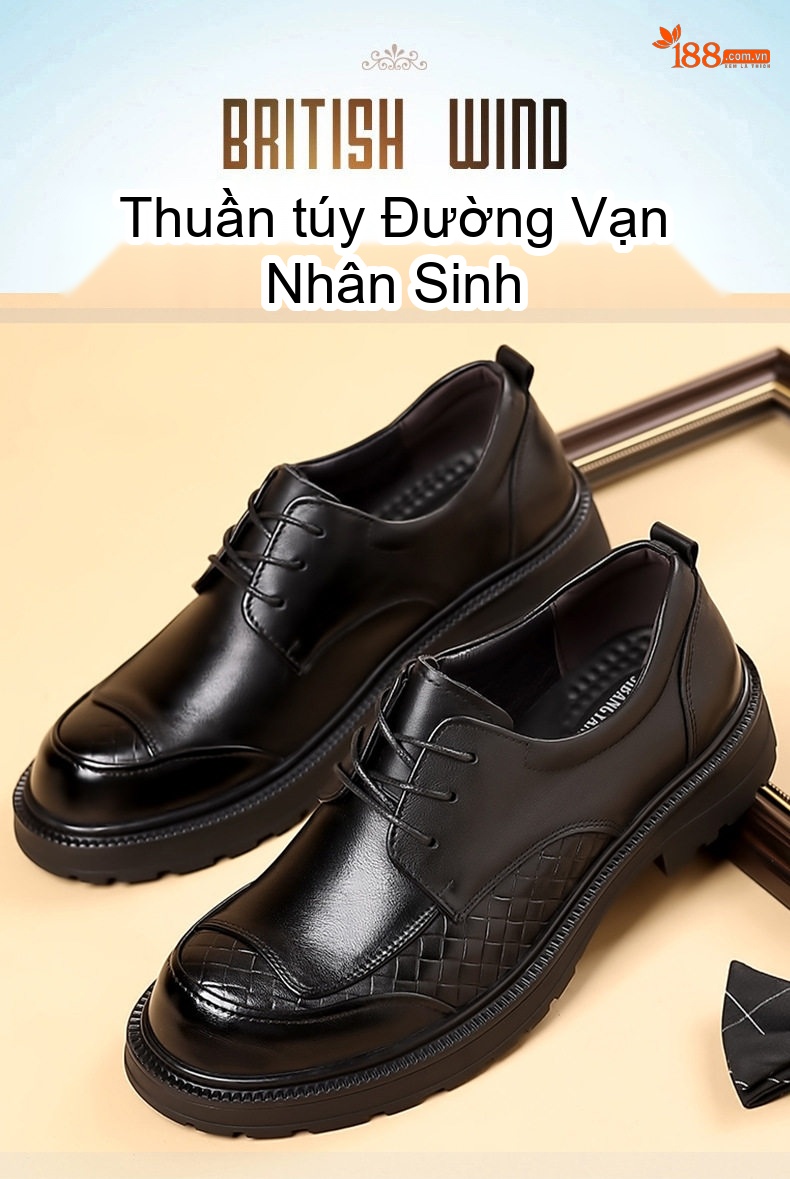 Giày Tây Buộc Dây Nam Da Bò Chiều Cao Đế Khoảng 3.5cm Màu Đen, Nâu chi tiết 4
