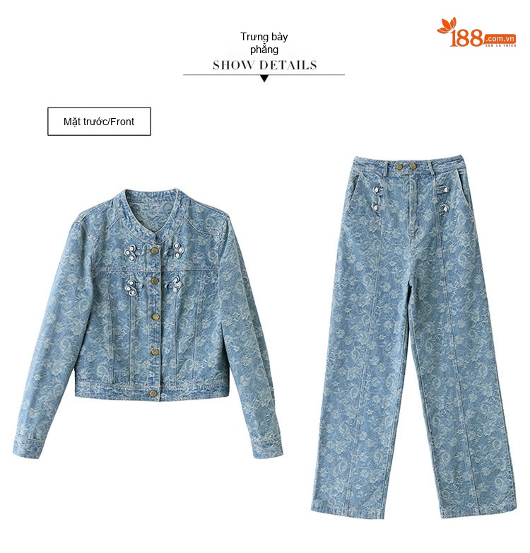 Set Bộ Quần Áo Nữ In Họa Tiết Quần Ống Rộng Phong Cách Thời Trang Màu Xanh Denim chi tiết 17