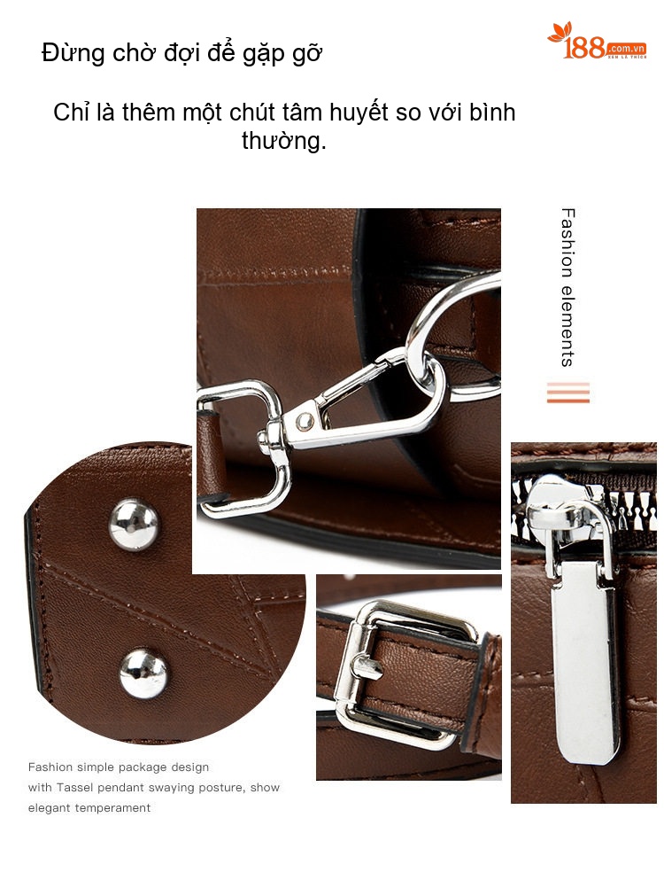 Túi Đeo Chéo Nữ Một Ngăn Phong Cách Thời Trang Màu Đen, Trắng, Nâu chi tiết 6