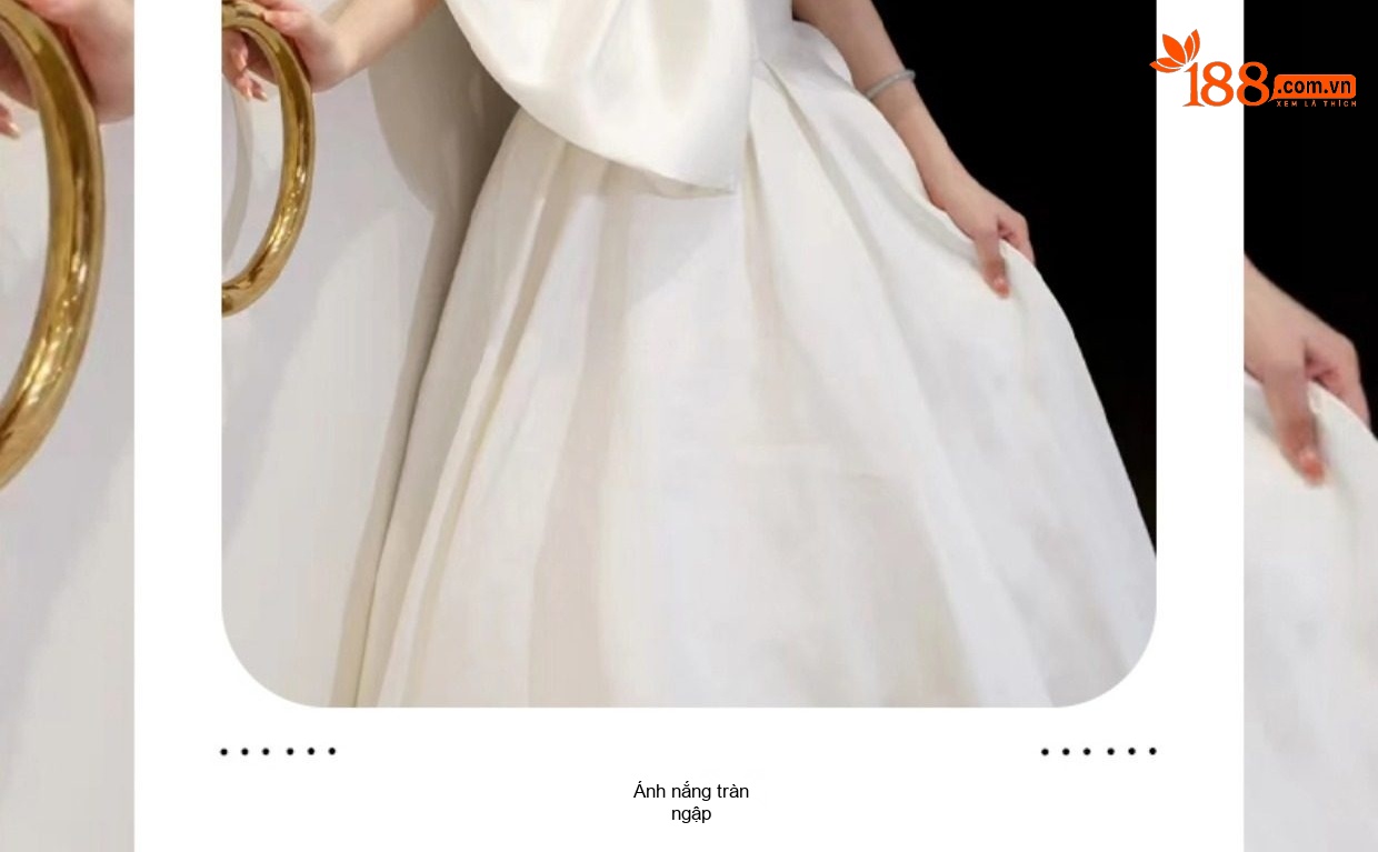 Váy cưới dáng dài trắng tinh khôi hở vai lụa satin đuôi bồng chi tiết 3