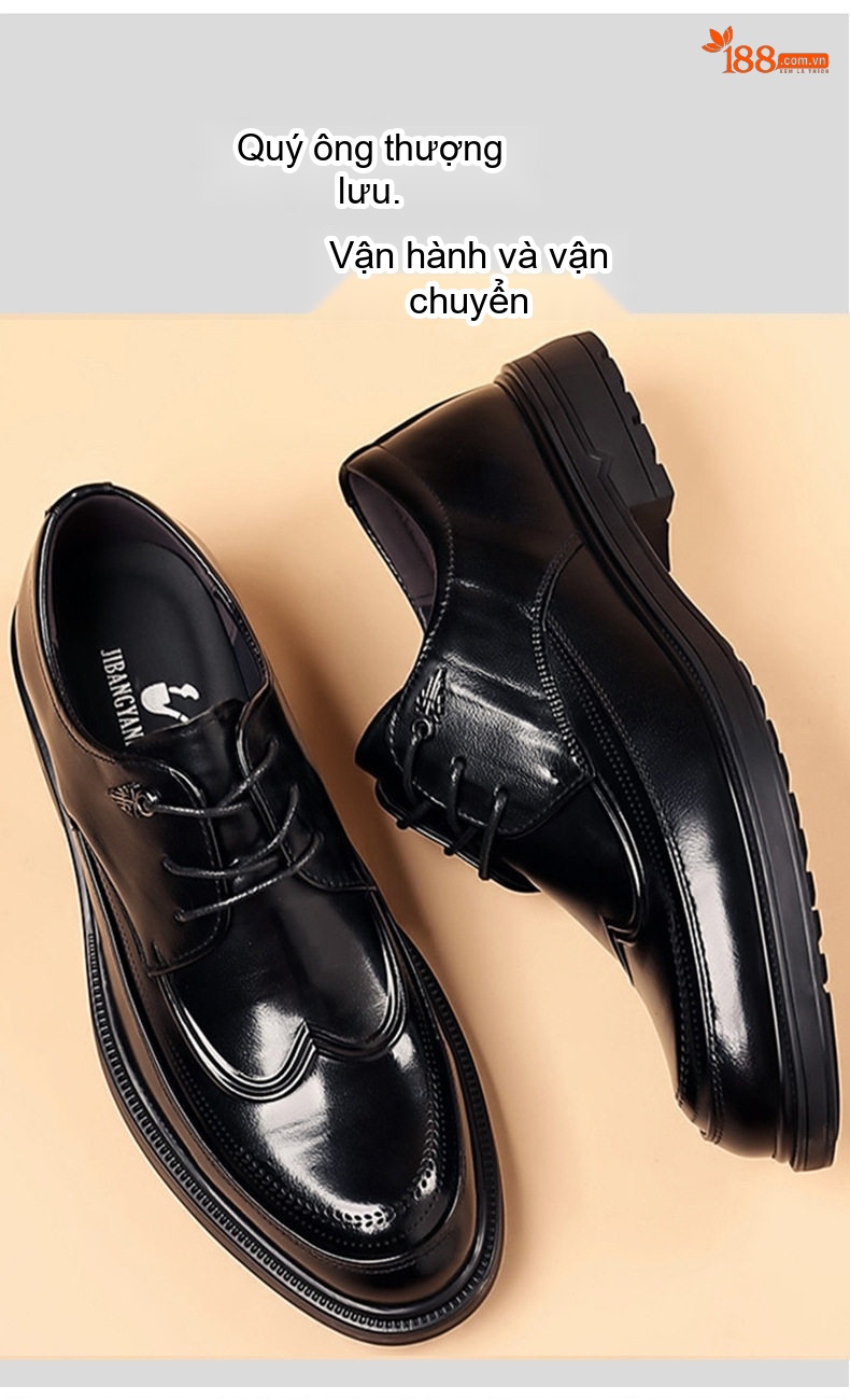 Giày Tây Đầu Tròn Nam Da Bò Chiều Cao Đế Khoảng 3cm Màu Đen, Nâu chi tiết 4
