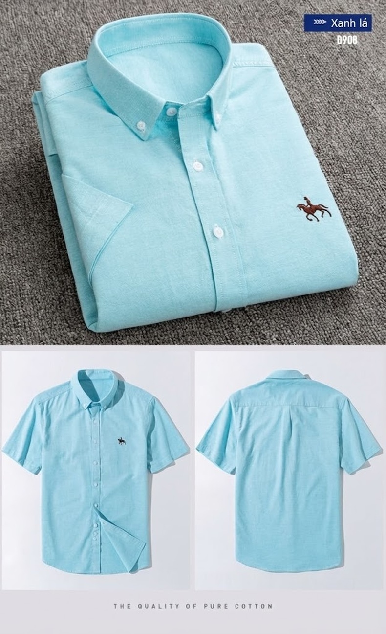 Áo Sơ Mi Ngắn Tay Nam Cotton Oxford Dáng Ôm Vừa Vặn Màu Trắng, Xám, Xanh Dương, Xanh Mint... chi tiết 14