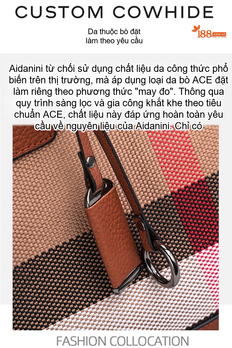 Túi Tote Nữ Vải Canvas Họa Tiết Kẻ Ô Cao Cấp Phối Da Màu Nâu chi tiết 8