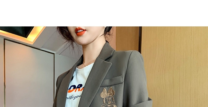 Áo Khoác Blazer Nữ Thêu Mickey Kiểu Hàn Quốc Màu Nâu chi tiết 6