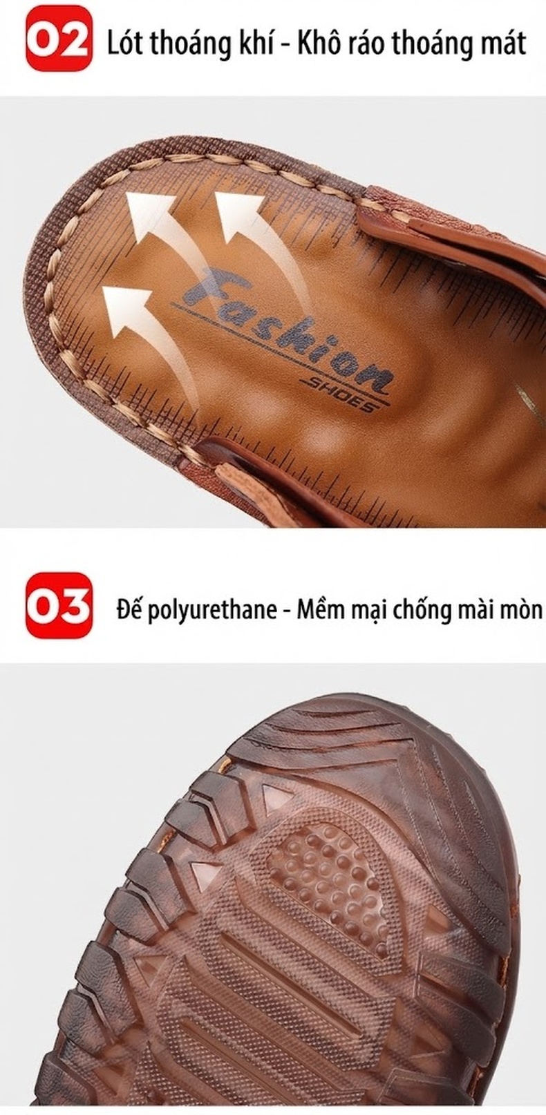 Dép Sandal Nam Da Bò Bít Mũi Thoáng Khí Chiều Cao Đế Khoảng 2cm Màu Nâu, Đen chi tiết 9