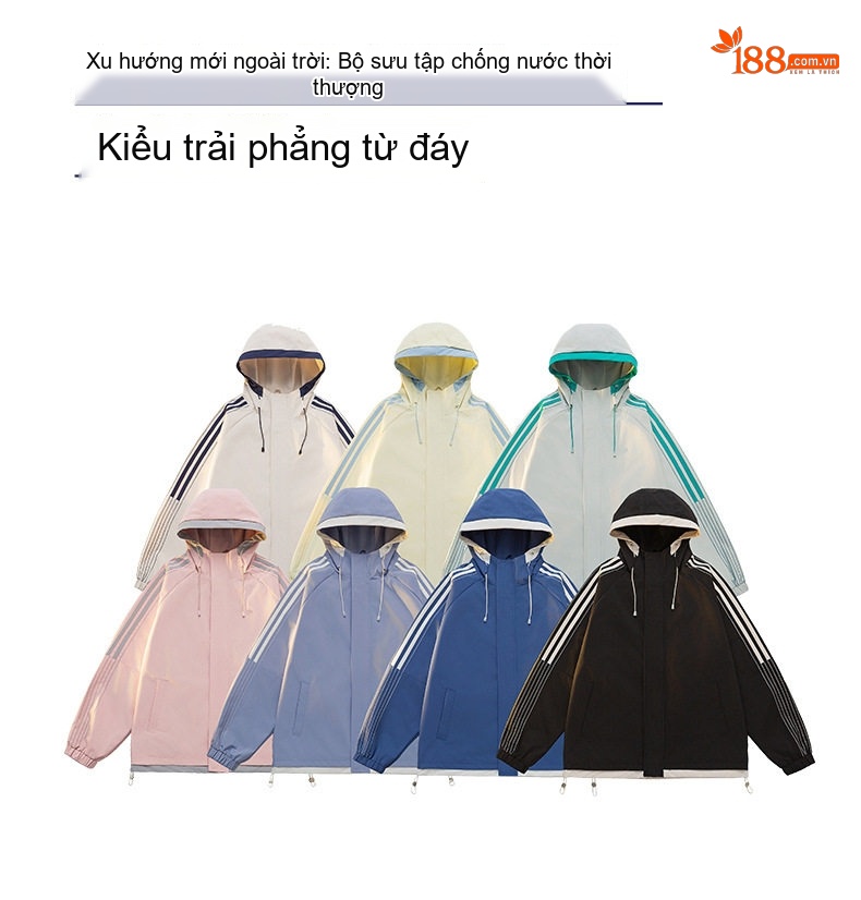 Áo Khoác Gió Nam Nữ Có Mũ Trùm Đầu Kiểu Dáng Thể Thao Màu Đen, Trắng, Hồng, Xanh Dương... chi tiết 2