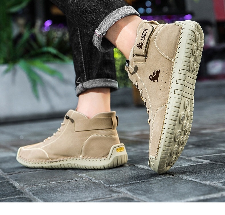 Giày Martin Cổ Cao Nam Khâu Tay Thủ Công Phong Cách Casual Chiều Cao Đế Khoảng 3cm Màu Be, Đen, Xám chi tiết 2
