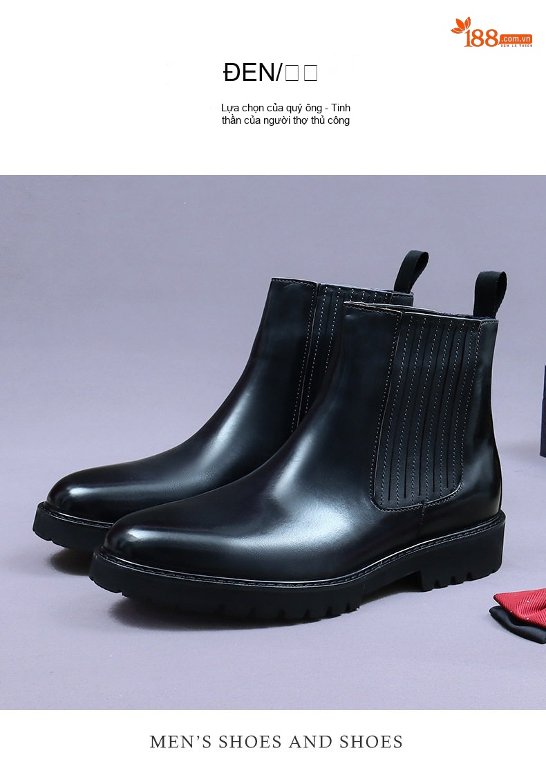 Boot Chelsea Nam Da Bò Đế Cao Khoảng 4cm Màu Đen, Nâu chi tiết 3