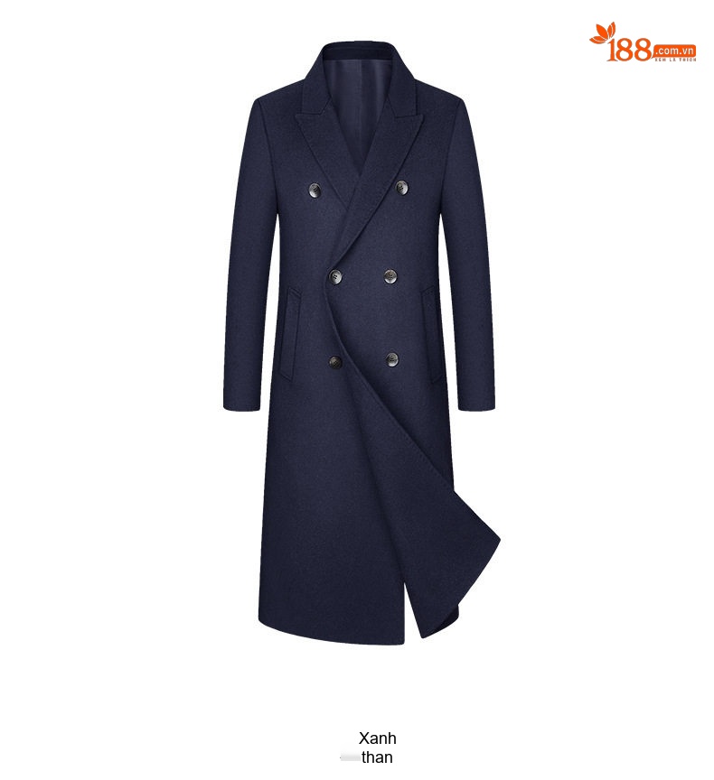 Áo Khoác Dạ Nam Dáng Dài Quá Gối Hai Mặt Cotton Màu Nâu, Xanh Navy, Đen chi tiết 14