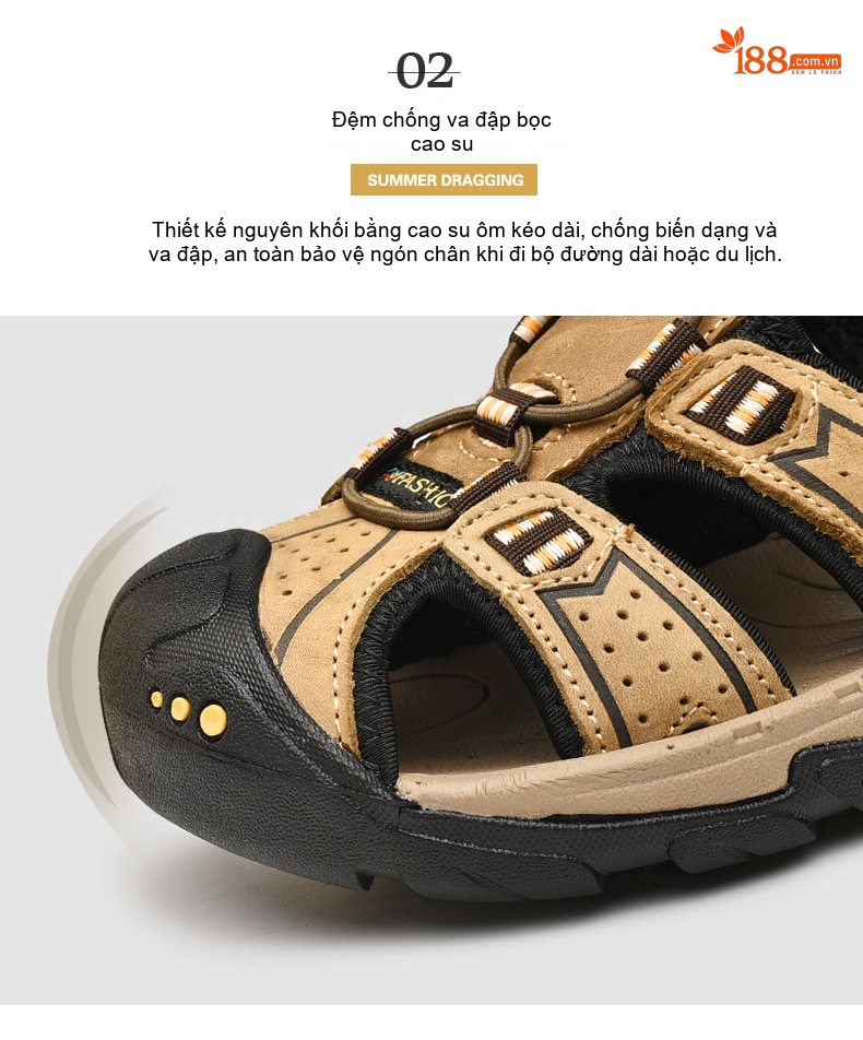 Sandal Rọ Nam Da Thật Thoáng Khí Đi Biển Chiều Cao Đế Khoảng 3cm Màu Nâu, Đen chi tiết 9