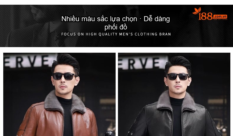 Áo Khoác Da Thật Lót Lông Chồn Cổ Lông Thú Không Tháo Rời Màu Xanh, Nâu chi tiết 14