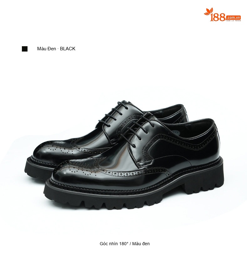 Giày Tây Buộc Dây Nam Da Bóng Chiều Cao Đế Khoảng 4cm Kiểu dáng Brogue Màu Đen, Nâu chi tiết 14