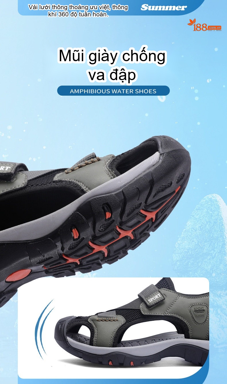 Dép Sandal Nam Da Thật Bít Mũi Chống Trượt Đế Cao 3cm chi tiết 4